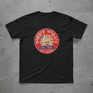 Vintage Piggy Wiggly Graphic T-Shirt – Retro Grocery Logo Tee, Distressed Street